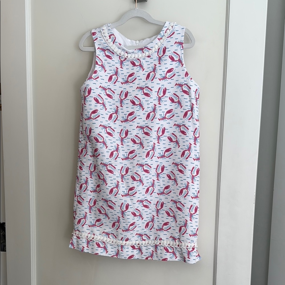 Kids Sleeveless Dress with Pink Lobster Print